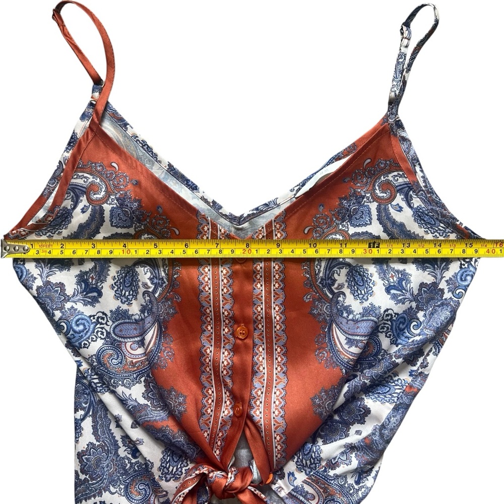 H&M Orange Blue Tie-Front Button Up Crop Camisole Size 0 - Picture 8 of 9